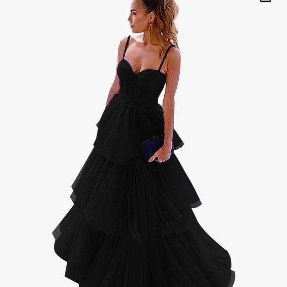 Black Spaghetti Straps A Line Retract Your Waist Formal Party Dress